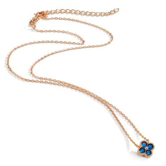 Collier Zilver Zirkonia saffierblauw, 4 Steen Rosé Verguld Bloem 40-45 cm