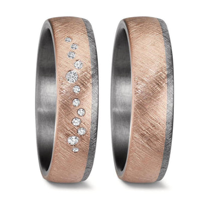 Partnerring 999 Tantaal, 585/14K roségoud Diamant 0.105 ct, 12 Steen, w-si