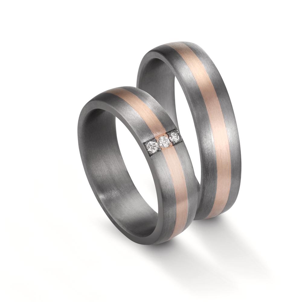 Partnerring 999 Tantal, 585/14 K Rosegold Diamant 0.045 ct, 3 Steine, w-si