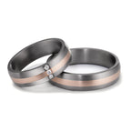Partnerring 999 Tantal, 585/14 K Rosegold Diamant 0.045 ct, 3 Steine, w-si