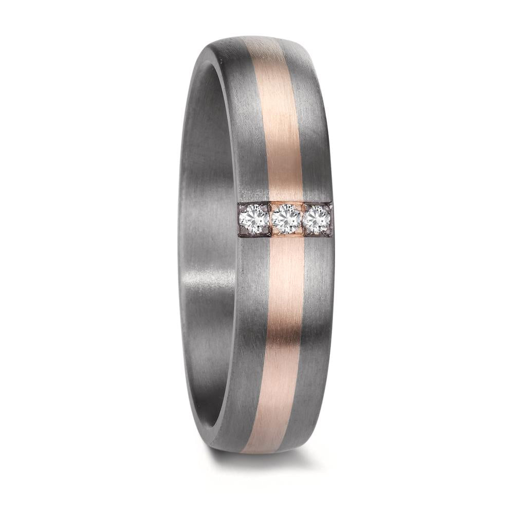 Partnerring 999 Tantal, 585/14 K Rosegold Diamant 0.045 ct, 3 Steine, w-si