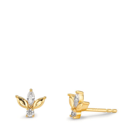 Clous d'oreilles Argent Zircone 4 Pierres jaune Plaqué or Ø7 mm