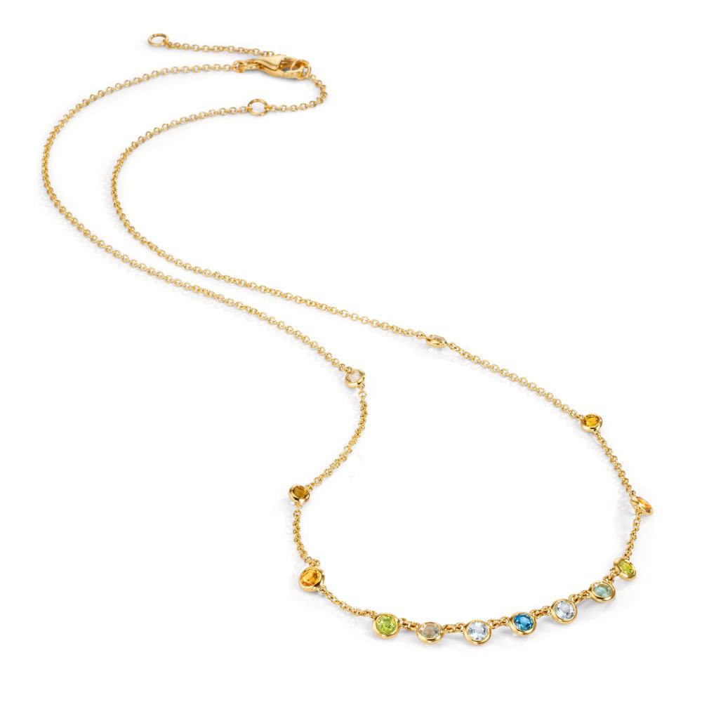 Collier 750/18 K Gelbgold Citrin 0.20 ct, 2 Steine, Amethyst grün, 0.30 ct, 4 Steine, Peridot 0.13 ct, 2 Steine, Topas 0.43 ct, 3 Steine, Quarz 0.12 ct, 2 Steine 40-45 cm verstellbar