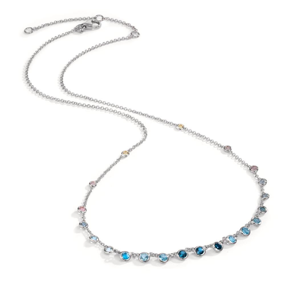 Collier Or blanc 18K Topaze 1.31 ct, 12 Pierres, Topaze London Blue 0.41 ct, 3 Pierres, Quartz 0.06 ct, 2 Pierres, Quartz rose 0.19 ct, 4 Pierres 40-45 cm