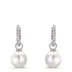 Klappcreolen Silber Zirkonia 18 Steine rhodiniert shining Pearls, 2 Perlen, 10 mm