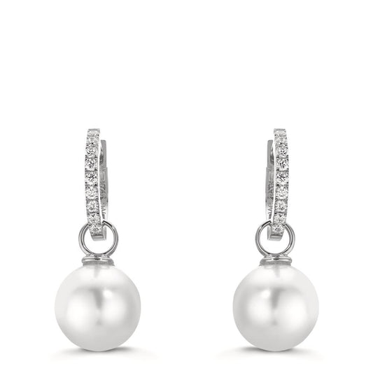 Créoles à charnières Argent Zircone 18 Pierres Rhodié [shining Pearls], 2 Perles, 10 mm