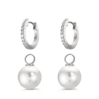 Klappcreolen Silber Zirkonia 18 Steine rhodiniert shining Pearls, 2 Perlen, 10 mm