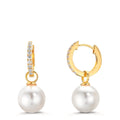 Créoles à charnières Argent Zircone 18 Pierres jaune Plaqué or [shining Pearls], 2 Perles, 10 mm