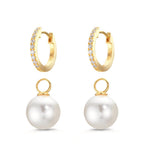Créoles à charnières Argent Zircone 18 Pierres jaune Plaqué or [shining Pearls], 2 Perles, 10 mm