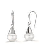 Oorbellen Zilver Gerhodineerd zoetwater Parel, 2 Parels, 9 mm