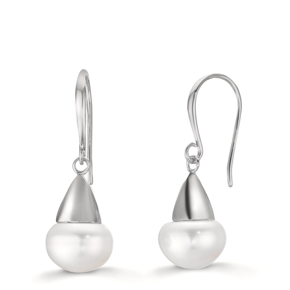 Oorbellen Zilver Gerhodineerd zoetwater Parel, 2 Parels, 9 mm