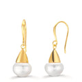 Oorbellen Zilver Geel Verguld zoetwater Parel, 2 Parels, 9 mm