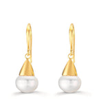 Oorbellen Zilver Geel Verguld zoetwater Parel, 2 Parels, 9 mm
