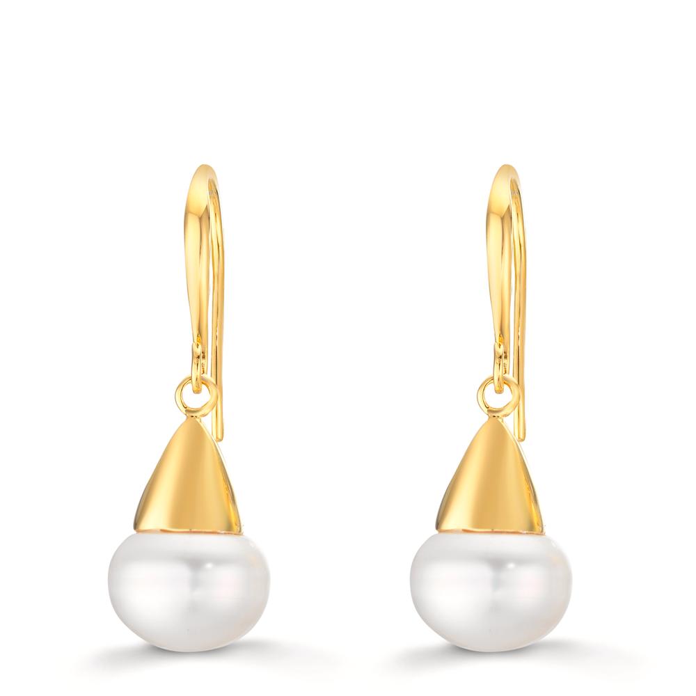 Oorbellen Zilver Geel Verguld zoetwater Parel, 2 Parels, 9 mm