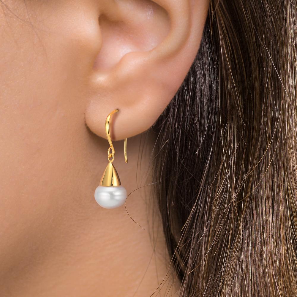 Oorbellen Zilver Geel Verguld zoetwater Parel, 2 Parels, 9 mm