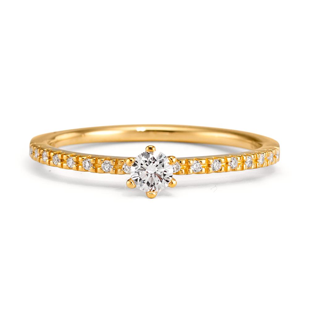 Bague solitaire Or jaune 18K Diamant 0.20 ct, 17 Pierres, brillant, w-si