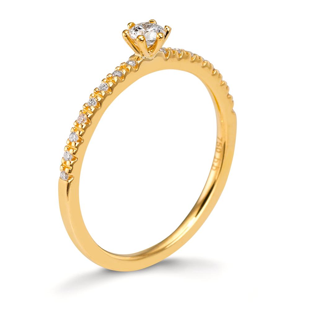 Bague solitaire Or jaune 18K Diamant 0.20 ct, 17 Pierres, brillant, w-si