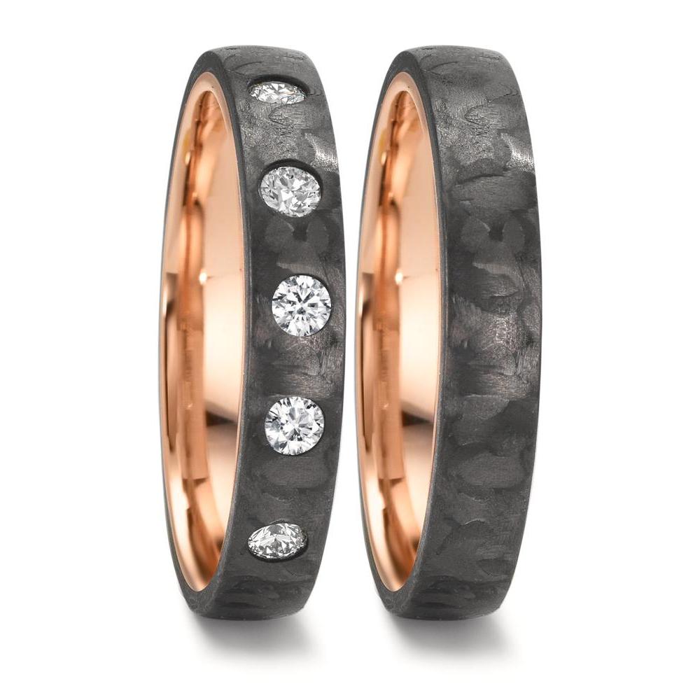 Partnerring Carbon, 585/14K rood goud Diamant 0.25 ct, 5 Steen, w-si