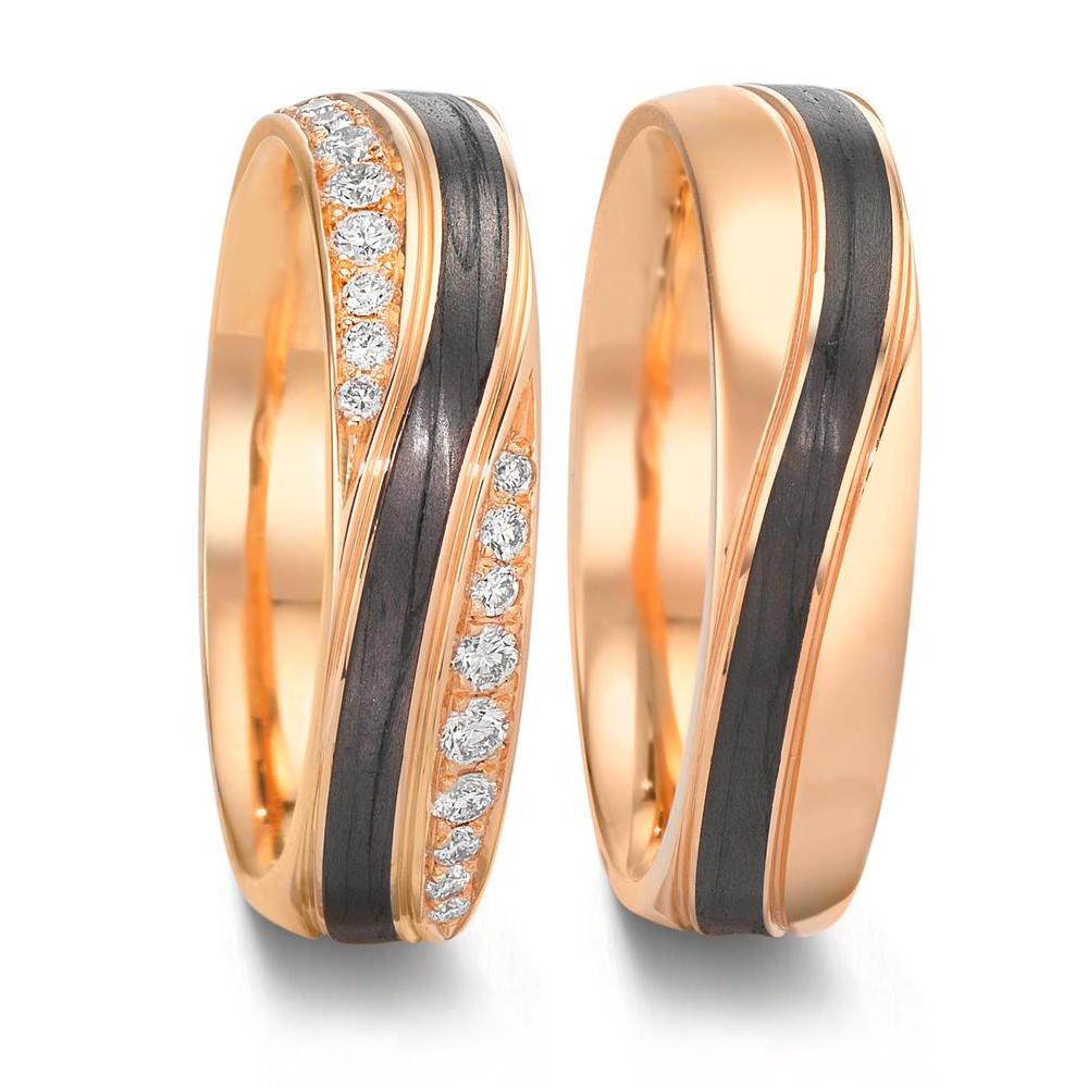 Partnerring 585/14K roségoud, Carbon