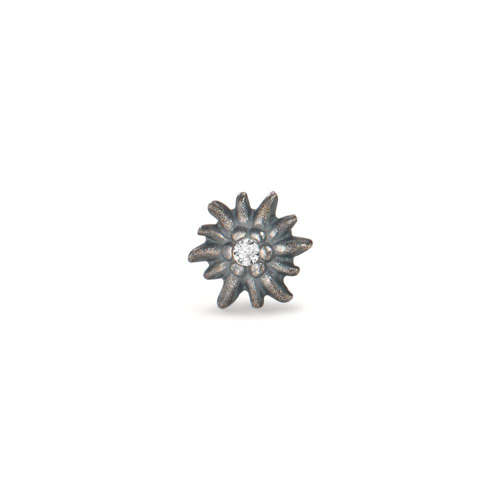 Ohrstecker 1 Stk Silber Zirkonia patiniert Edelweiss Ø7 mm