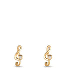Clous d'oreilles Argent Zircone 2 Pierres jaune Plaqué or Clef musicale