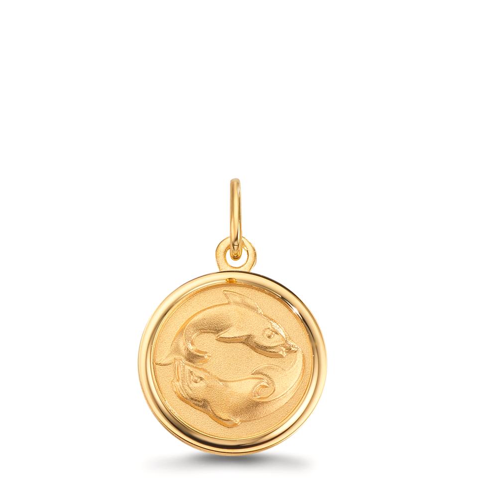 Pendentif avec gravure Or jaune 9K Signe Astrologique Poisson Ø12 mm