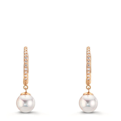 Créoles à charnières Or rouge 18K Diamant 0.09 ct, 22 Pierres, tw-si perle Akoya, 2 Perles 6-6.5 mm