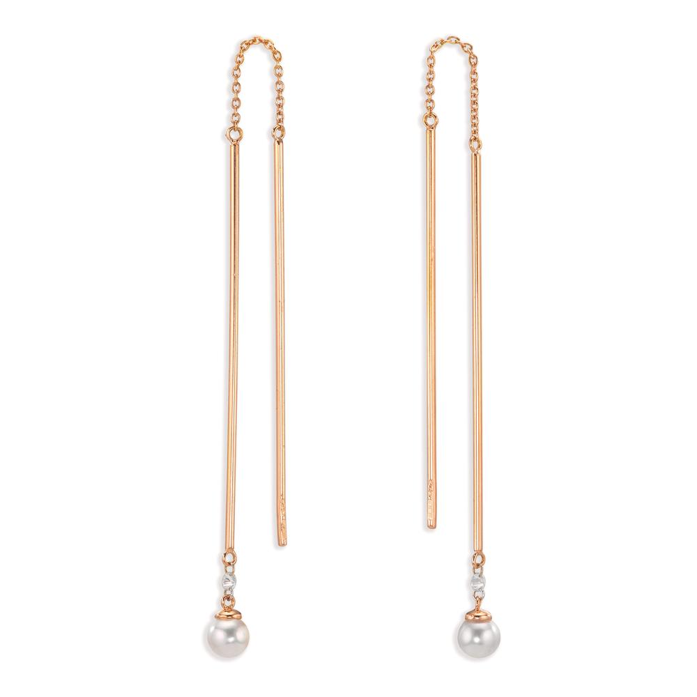 Boucles d'oreilles pendantes Or rouge 18K Diamant 0.06 ct, 2 Pierres, tw-si perle Akoya, 2 Perles, 4.5 mm