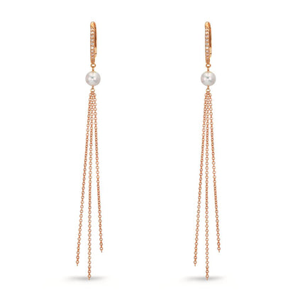 Créoles à charnières Or rouge 18K Diamant 0.09 ct, 22 Pierres, tw-si perle d'eau douce, 2 Perles