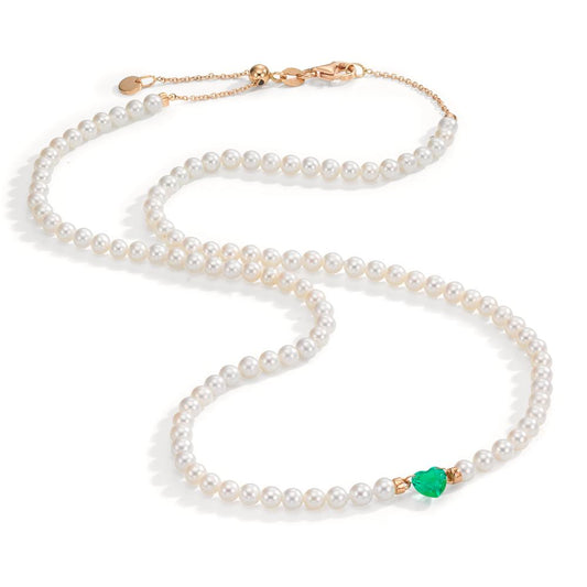 Collier 750/18 K Rotgold synth. Smaragd Süsswasserzuchtperlen, 3.5 mm Herz 40-44 cm verstellbar