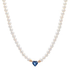 Collier Or rouge 18K Saphir 0.58 ct perle d'eau douce, 3.5 mm Coeur 40-44 cm