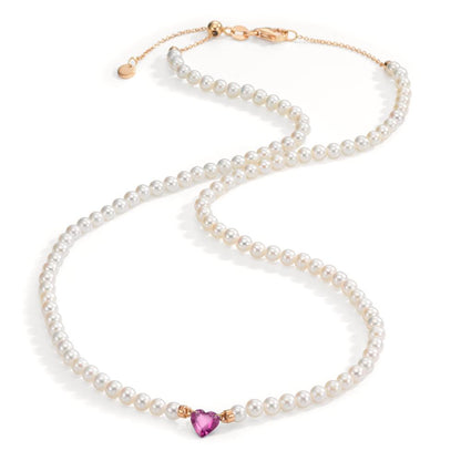 Collier Or rouge 18K Rubis 0.62 ct perle d'eau douce, 3.5 mm Coeur 40-44 cm