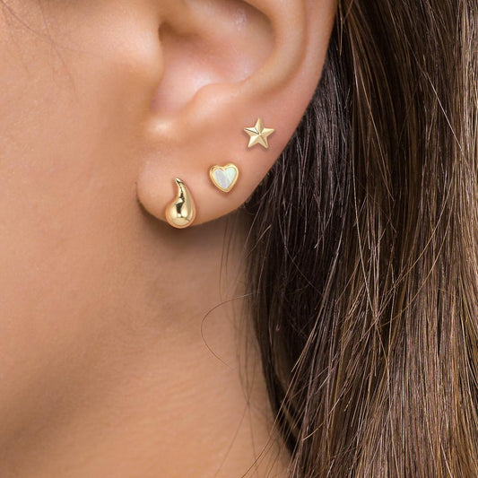 Clous d'oreilles Or jaune 18K nacre Coeur Ø4 mm