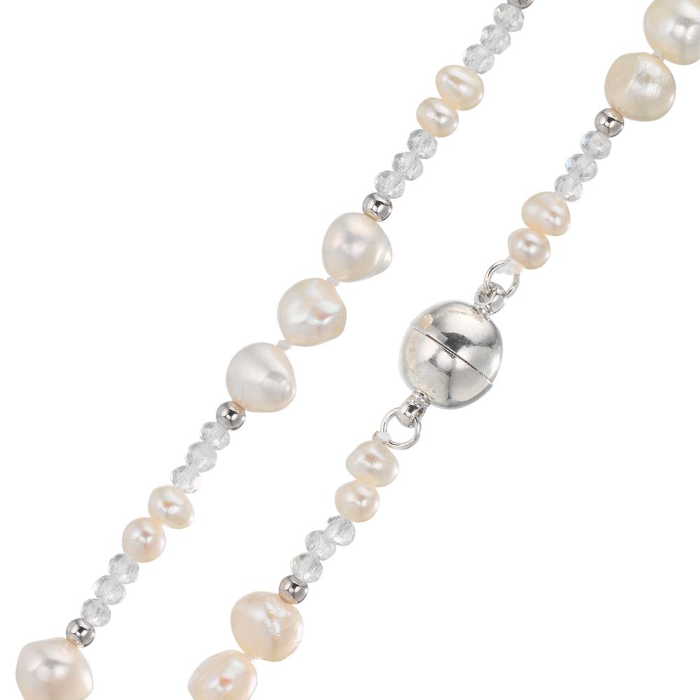 Collier Edelstahl Kristall weiss Süsswasserzuchtperlen 90 cm
