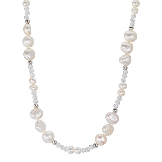 Collier Acier inoxydable Cristal blanc perle d'eau douce 47 cm