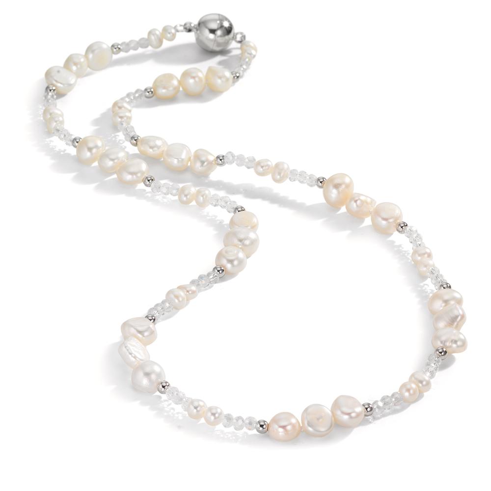 Collier Roestvrijstaal Kristal wit zoetwater Parel 45 cm