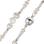 Collier Acier inoxydable Cristal blanc perle d'eau douce 45 cm