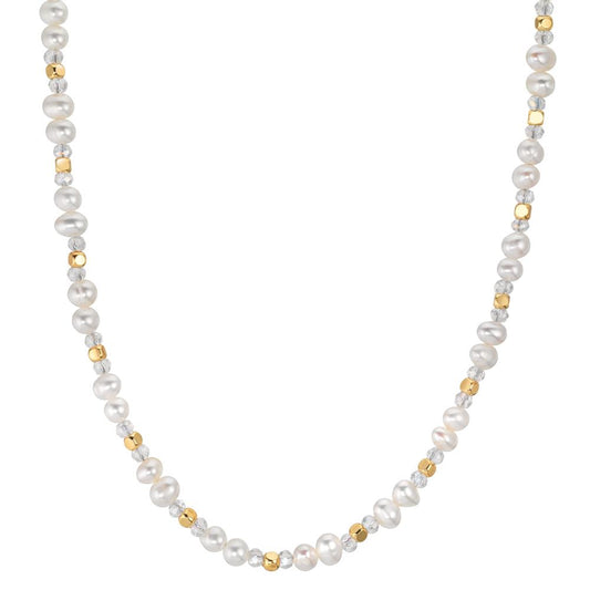 Collier Acier inoxydable Cristal blanc jaune PVD perle d'eau douce 44 cm