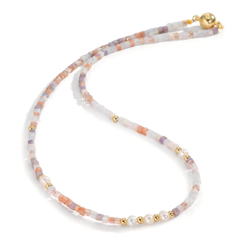 Collier Roestvrijstaal Kristal roze Geel IP-gecoat zoetwater Parel, 5 Parels 4-4.5 mm 43 cm