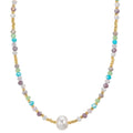 Collier Roestvrijstaal Kristal veelkleurig Geel IP-gecoat zoetwater Parel, 8 mm 42 cm