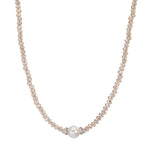 Collier Acier inoxydable Cristal champagne perle d'eau douce 6.5-7 mm 43 cm