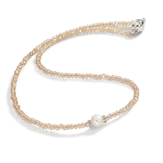 Collier Acier inoxydable Cristal champagne perle d'eau douce 6.5-7 mm 43 cm