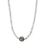 Collier Roestvrijstaal Labradoriet Grijs, 3 mm Tahiti Parel, 9.5 mm 43-47 cm