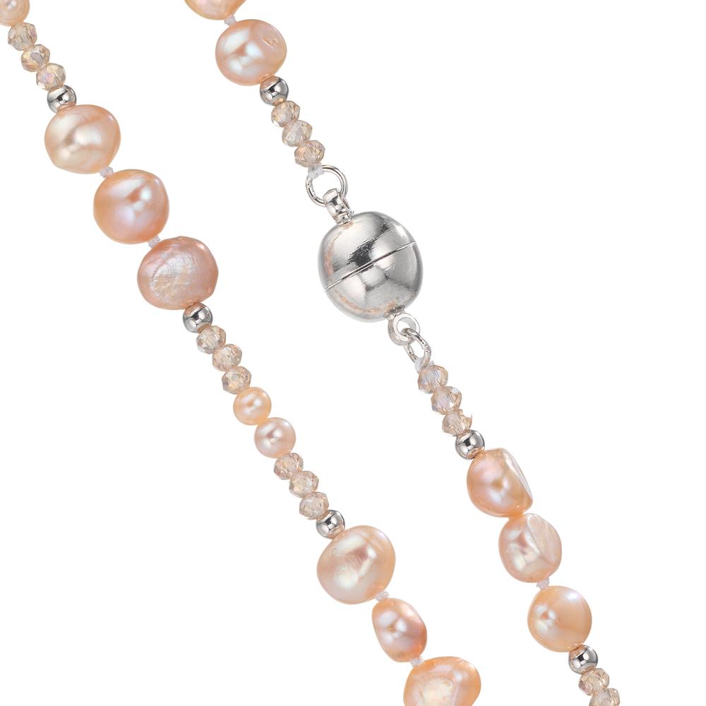 Collier Roestvrijstaal Kristal roze zoetwater Parel roze 90 cm