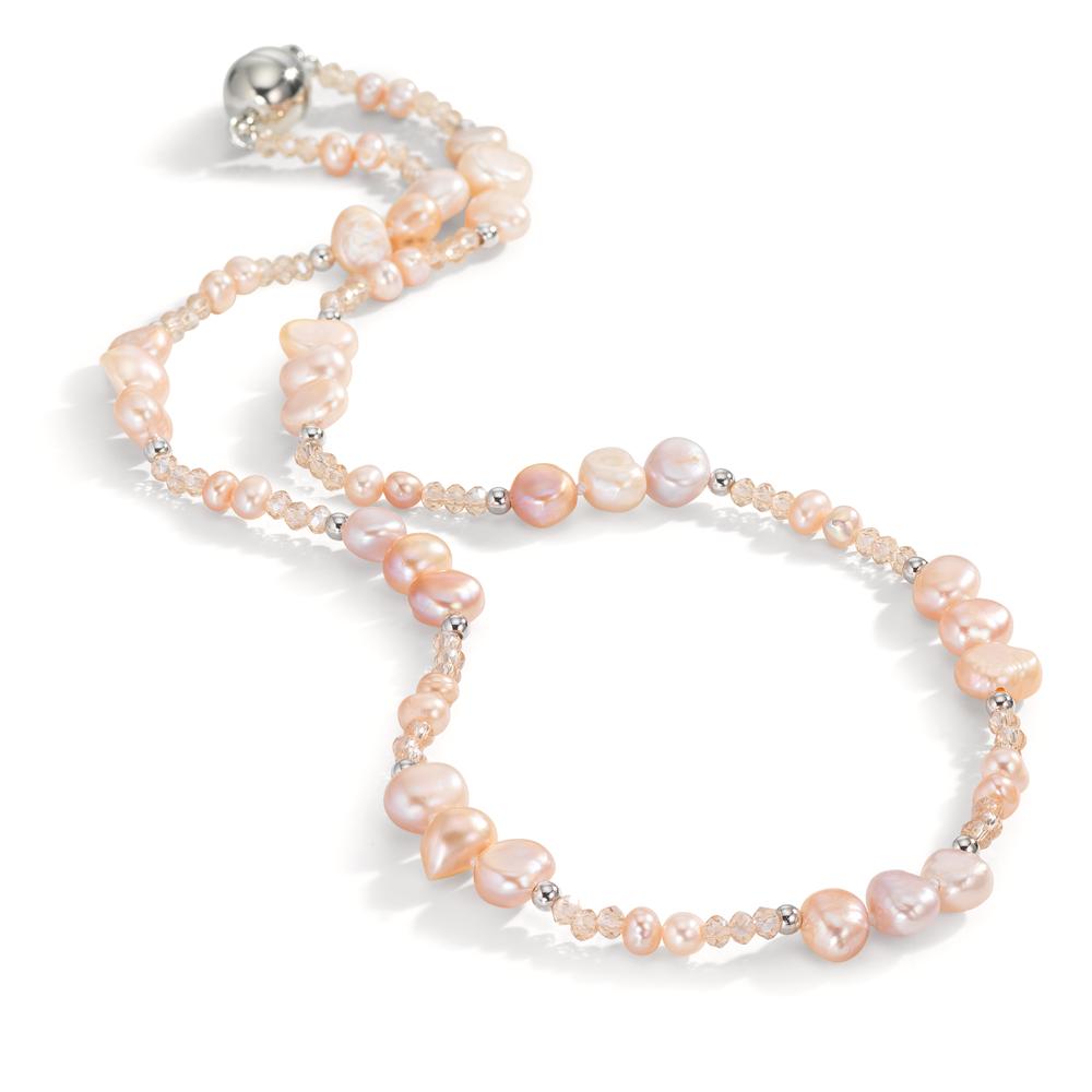 Collier Roestvrijstaal Kristal roze zoetwater Parel roze 45 cm