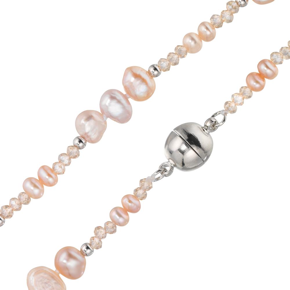 Collier Roestvrijstaal Kristal roze zoetwater Parel roze 45 cm