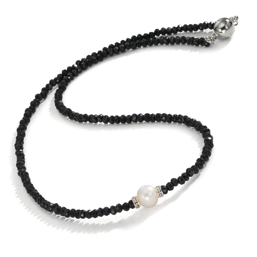 Collier Roestvrijstaal Kristal zwart zoetwater Parel 6.5-7 mm 43 cm