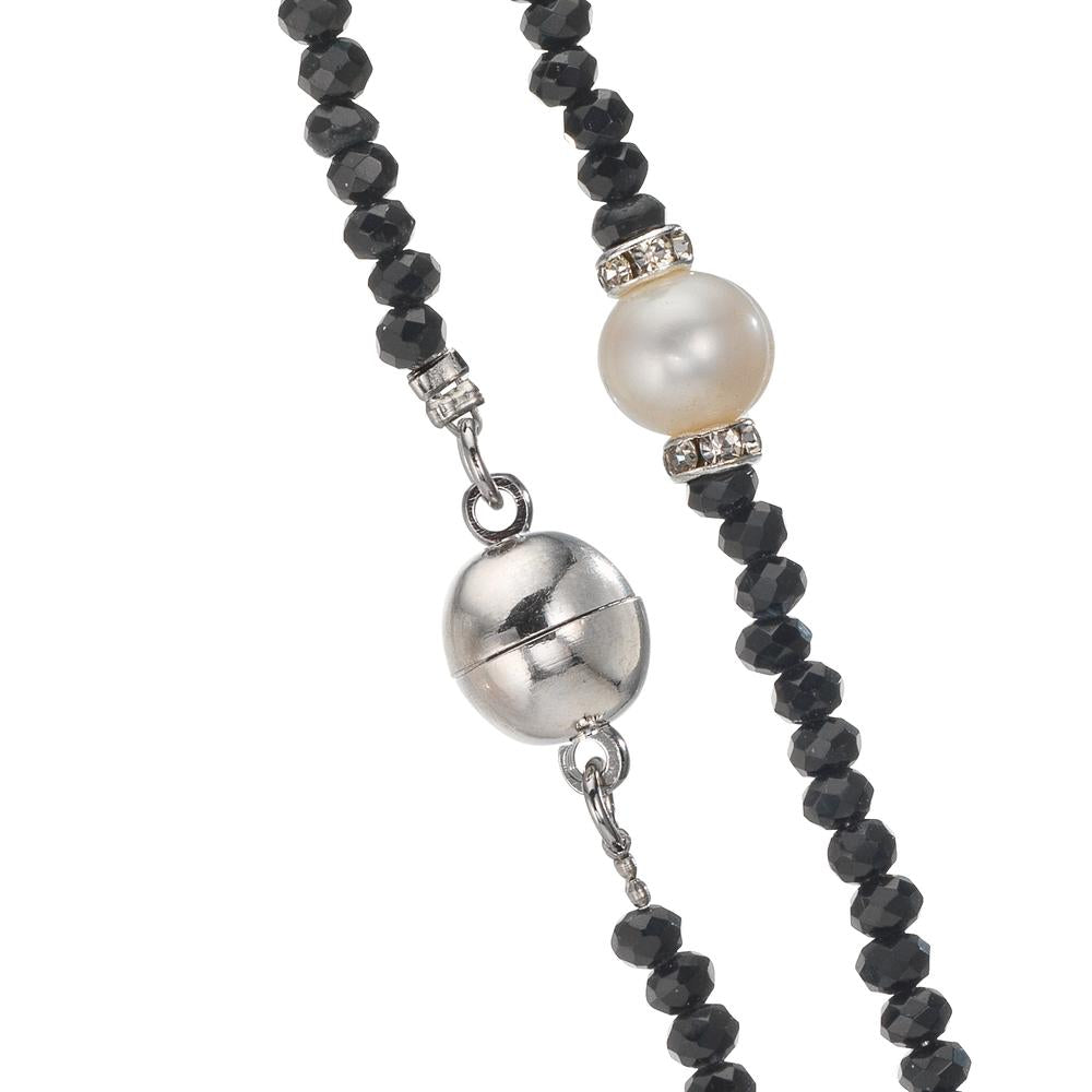 Collier Roestvrijstaal Kristal zwart zoetwater Parel 6.5-7 mm 43 cm