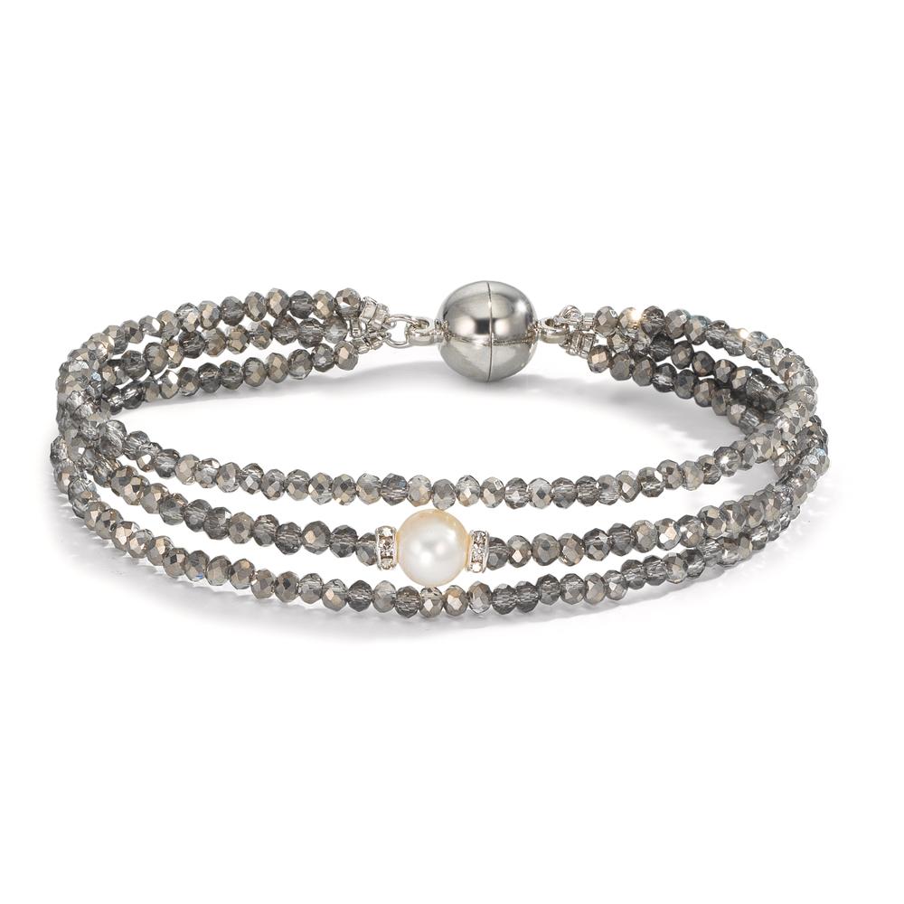 Armband Edelstahl Kristall grau Süsswasserzuchtperlen 7-7.5 mm