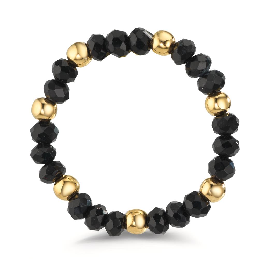 Bague Acier inoxydable Cristal noir, 3 mm jaune PVD